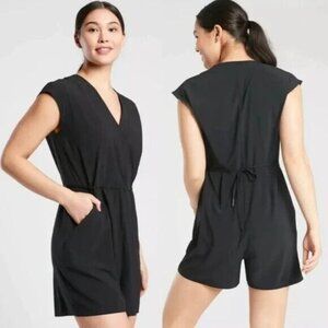 Athleta Black V-Neck Romper with Waist Tie